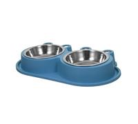 BESTonZON Stainless Steel Double Dog Bowl with Non-spill Moat Base Anti-ant Cat Feeder for Small Pets Puppy Food and Water Station for Clean Feeding Area