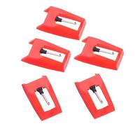 BESTonZON Stylus Replacement Needle for Gramophone Record Player, 5pcs Red Aluminum Phonograph Needles Compatible with Most Turntables for Clearer Sound Quality