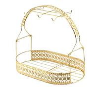 BESTonZON Tea Cup Holder, Coffee Cup Metal Wire Rack with Hook, Wrought Iron Coffee Mug Cup Holder, Golden Mug Holder Stand, Carry Holder Tea Set Rack Display Tea Set Display Stand