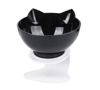 BESTonZON Tilted Plastic Cat Ear Food Bowl with Neck Protection Anti-spill Pet Feeder Drinking Dish for Cats Thickened Material Easy-clean Smooth Surface Black Single Bowl