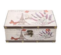 BESTonZON Vintage Eiffel Tower Pattern Wooden Trinket Box Small Lavender Scented Retro Jewelry Organizer Dustproof Storage Case for Home