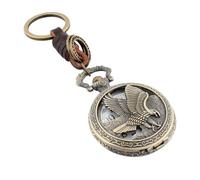 BESTonZON Vintage Hollow Quartz Pocket Watch Pendant with Eagle Design Retro Keychain Hanging Watch for Men and Women