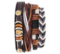 BESTonZON Vintage Leather Bracelet Set 4 Pieces, Multi-Layer Woven Cowhide Wrist Chain for Men and Women, DIY Unisex Braided Rope Bracelet for Couples and Students