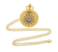 BESTonZON Vintage Roman Numeral Pocket Watch with Double Display and Flip Cover, Metal Portable Pocket Watch for Men and Women, Retro Gold Tone with Chain, Small Antique Style Timepiece for