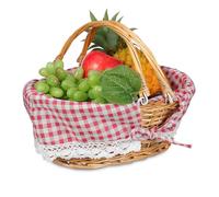 BESTonZON Wicker Picnic Basket Liner Red Gingham Fabric Insert for Small Woven Baskets Reusable Checkered Cloth Cover with Lace Trim for Easter Storage Rustic Decoration