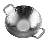 BESTonZON Wok Pan Stainless Steel Stir Fry Pan Flat Bottom Chinese Wok Scratch Proof Cooking Skillet Pot Cookware with 2 Handles for Gas Induction Silver 8in