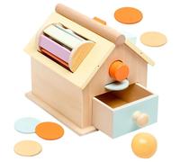 BESTonZON Wooden Educational Object Permanence Box for Multi Functional Ball Throwing and Coin Box Early Learning Montessori Sensory for Hand Eye Coordination and Color Cognition Suitable