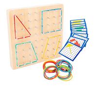 BESTonZON Wooden Geoboard Educational with Activity Pattern Cards and Bands for Geometry Learning Creative Shape Building Parent Interaction Suitable for Boys and Stem Development