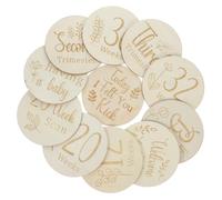 BESTonZON Wooden Weekly Discs for Pregnancy Journey Growth Period Markers, 11 Pcs Double-Sided Smooth Wooden Weekly Signs, Easy to Carry Beige Tracking Cards for Baby Showers and Maternity