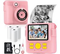 BESTOONE Instant Print Camera for Kids with 3 Rolls Printer Paper, 1080P Digital Camera Toy for Children 3-12 Years with 32GB SD Card, Black and White Photos, Christmas and Birthday Gifts