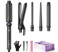 BESTOPE PRO 5 in 1 Curling Wand Set, Ceramic Interchangeable Barrels with Thermal Brush & Straightener, 13 Temp LED Display, Heat Resistant Accessory Kit