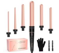 BESTOPE PRO Hair Curler 6-in-1 Curling Wand Set, Curling Iron with 2 Temperature Control, Curling Tongs with Heat-Resistant Glove and 2 Hair Clips