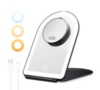 BESTOPE PRO Illuminated Makeup Mirror with 3 Colour Temperatures, 10x Magnification & USB-C Charge, Portable, 1500 mAh Battery, 3 Hours Running Time, Black
