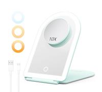 BESTOPE PRO Illuminated Makeup Mirror with 3 Colour Temperatures, 10x Magnification & USB-C Charge, Portable, 1500 mAh Battery, 3 Hours Running Time, Green
