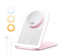 BESTOPE PRO Illuminated Makeup Mirror with 3 Colour Temperatures, 10x Magnification & USB-C Charge, Portable, 1500 mAh Battery, 3 Hours Running Time, Pink