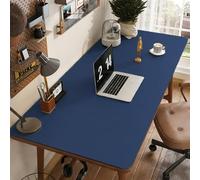 BESTORI 1 Pc Waterproof Computer Mat - PU Leather Office Desk Mat - Large Gaming Mouse Pad for Laptop Desk Office and Study Room, Black, Dark Blue, 15.7"x47.2"