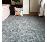 BESTORI 16 PCS Thickened Plush Interlocking Play Mat Soft Puzzle Thick Foam Floor Mat Fluffy Square Tile with Edgings for Playroom Gray