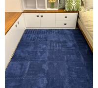 BESTORI 16 PCS Thickened Plush Interlocking Play Mat Soft Puzzle Thick Foam Floor Mat Fluffy Square Tile with Edgings for Playroom Navy Blue