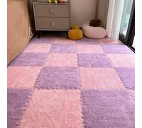 BESTORI 16pcs Plush Puzzle Foam Floor Mat 30 x 30 cm Soft Squares thick Play Mat and Interlocking Floor Tiles for Kids Toddler Pink/Purple