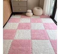 BESTORI 16pcs Plush Puzzle Foam Floor Mat 30 x 30 cm Soft Squares thick Play Mat and Interlocking Floor Tiles for Kids Toddler Pink/White