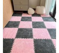 BESTORI 16pcs Plush Puzzle Foam Floor Mat 30 x 30 cm Soft Squares thick Play Mat and Interlocking Floor Tiles for Kids Toddler Gray/Pink