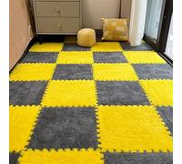BESTORI 16pcs Plush Puzzle Foam Floor Mat 30 x 30 cm Soft Squares thick Play Mat and Interlocking Floor Tiles for Kids Toddler Yellow/Gray