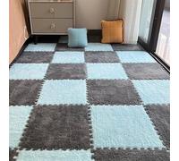 BESTORI 16pcs Plush Puzzle Foam Floor Mat 30 x 30 cm Soft Squares thick Play Mat and Interlocking Floor Tiles for Kids Toddler Gray/Blue