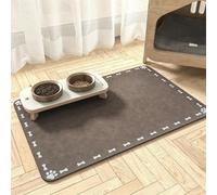 BESTORI Cat Food Mat for Pet Dog No Stains Quick Dry Absorbent Food Water Bowl Feeding Mat with Footprints for Messy Drinkers Brown 4, 50 x 80 cm
