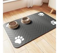 BESTORI Cat Food Mat for Pet Dog No Stains Quick Dry Absorbent Food Water Bowl Feeding Mat with Footprints for Messy Drinkers Dark Gray 4, 30 x 40 cm