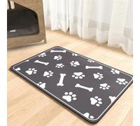 BESTORI Cat Food Mat for Pet Dog No Stains Quick Dry Absorbent Food Water Bowl Feeding Mat with Footprints for Messy Drinkers Dark Gray 2, 50 x 80 cm