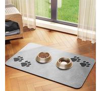 BESTORI Cat Food Mat for Pet Dog No Stains Quick Dry Absorbent Food Water Bowl Feeding Mat with Footprints for Messy Drinkers Light Gray 3, 40 x 60 cm