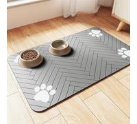 BESTORI Cat Food Mat for Pet Dog No Stains Quick Dry Absorbent Food Water Bowl Feeding Mat with Footprints for Messy Drinkers Gray 5, 40 x 60 cm