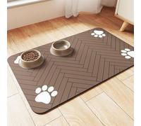 BESTORI Cat Food Mat for Pet Dog No Stains Quick Dry Absorbent Food Water Bowl Feeding Mat with Footprints for Messy Drinkers Brown 3, 40 x 60 cm