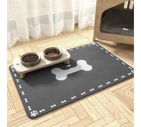 BESTORI Cat Food Mat for Pet Dog No Stains Quick Dry Absorbent Food Water Bowl Feeding Mat with Footprints for Messy Drinkers Gray 6, 30 x 50 cm