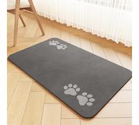 BESTORI Cat Food Mat for Pet Dog No Stains Quick Dry Absorbent Food Water Bowl Feeding Mat with Footprints for Messy Drinkers Gray 2, 40 x 50 cm