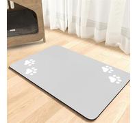 BESTORI Cat Food Mat for Pet Dog No Stains Quick Dry Absorbent Food Water Bowl Feeding Mat with Footprints for Messy Drinkers Light-Gray 1, 30 x 50 cm
