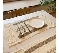 BESTORI Placemats Set of 6 Washable Boho Heat Resistant Place Mats Linen Woven Indoor Outdoor Table Mats for Kitchen Dining Tables Decor, Style 1, 30 x 260 cm