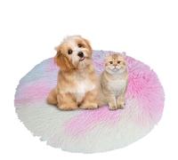 BESTORI Round Calming Dog Bed Machine Washable Warm Anti-Anxiety Pet Bed Soft Plush Cushion for Small Medium Large Dogs and Cats, Rainbow, 40 x 40 cm