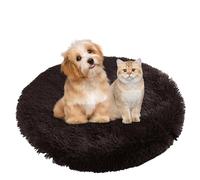 BESTORI Round Calming Dog Bed Machine Washable Warm Anti-Anxiety Pet Bed Soft Plush Cushion for Small Medium Large Dogs and Cats, Brown 3, 50 x 50 cm