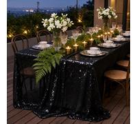 BESTORI Sequin Tablecloth 390 x 223 cm Black Rectangular Sparkly Drape Table Cover for Birthday Party