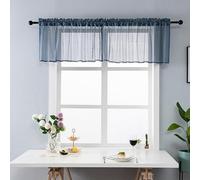 BESTORI Sheer Voile Curtains Valance for Kitchen Rod Pocket Texture Curtain Filtering Light Cafe Valance for Small Window Navy Blue, 74 x 41 cm(W x L)