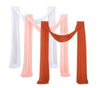 BESTORI Wedding Arch Draping Fabric 3 Panel 60" x 10FT Sheer Chiffon Arch Drapes Backdrop Curtains for Wedding Bridal Shower White + Pink + Burnt Orange