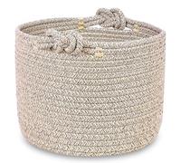 BESTORI Woven Cotton Rope Storage Basket with Handles for Organizing Decorative Boho Round Nursery Bins for Living Room Bathroom Laundry, Light Grey, 24 x 24 x 18 cm