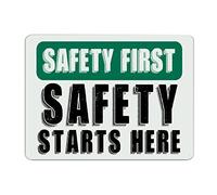 BESTORLOVE Safety First Safety Starts Here Metal Sign Warning Metal Wall Art Notice Attention Funny Sarcastic Sign 12x16in Windproof Metal Wall Decor for Beer Club Bar Pub Cafe Man Cave