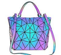 BestoU Geometric Grid Holographic Handbags for Ladies, Color Changing Ladies Purse PU Leather Shoulder Bag (color 2)