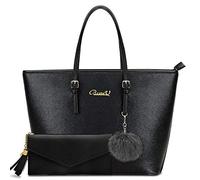 BestoU Handbags for Ladies Black Large Leather Purses for Women Tote Messenger Shoulder Crossbody Bag Set Including a Purse