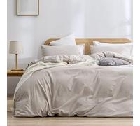 BESTOUCH 100% Washed Cotton Bed Linen Set, Super Soft Touch Comfortable Chic Light 3 Piece Bedding Set Home Solid Light Grey Linen King