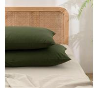 BESTOUCH 100% Washed Cotton Pillowcase for Hair and Skin Linen Feel Soft Comfortable Breathable 2 Set Pillow Case with Envelope Closure Solid Olive Green King 20x36 Inches