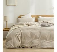 BESTOUCH Duvet Cover Set 100% Washed Cotton Linen Feel Super Soft Comfortable Chic Lightweight 3 PCs Home Bedding Set Solid Almond Milk Grey Oversized King