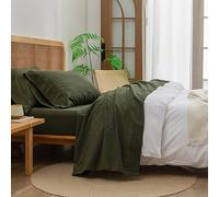 BESTOUCH Twin Washed Cotton Linen Feel Sheet Set 3pc Solid Olive Green